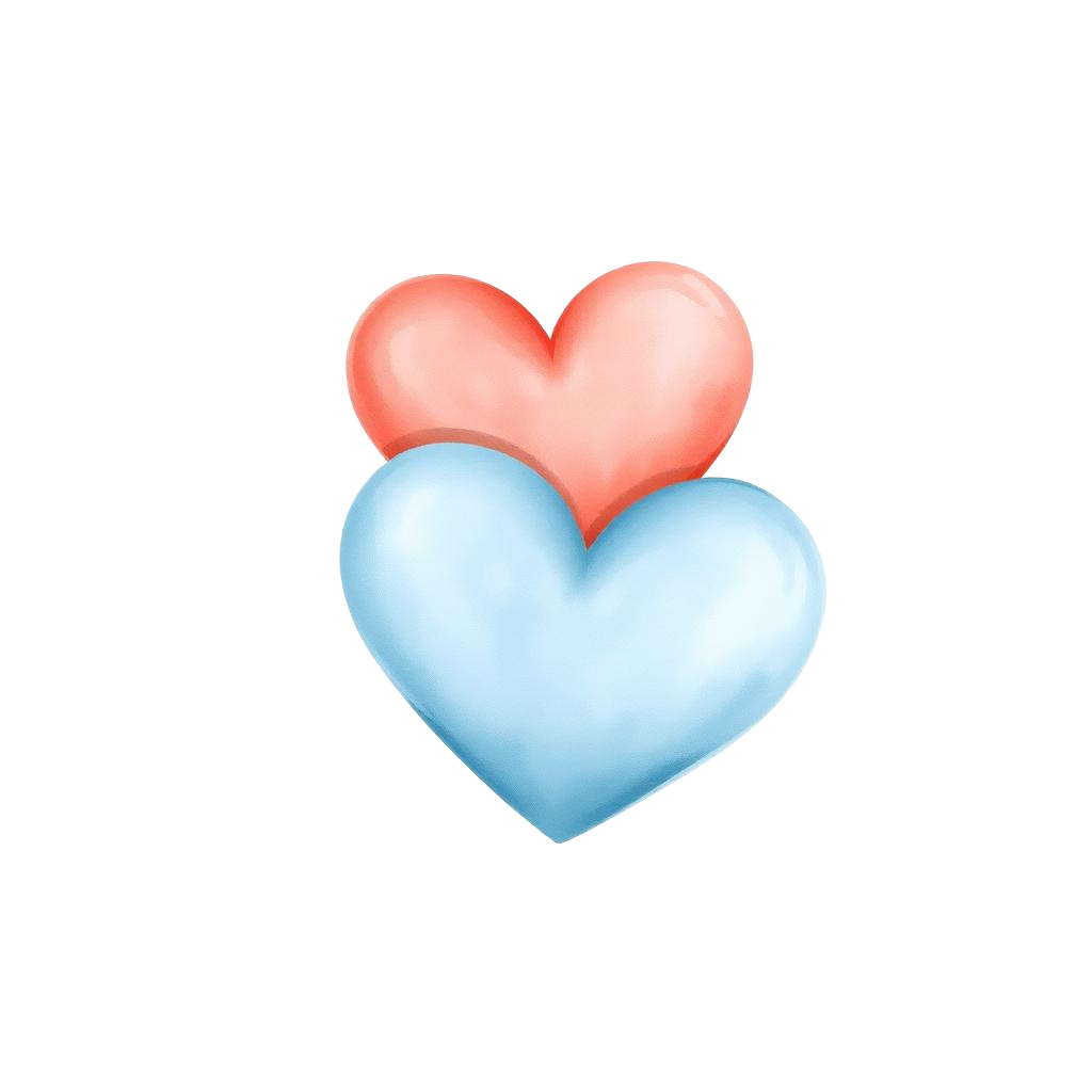 Two stacked hearts, coral and sky blue